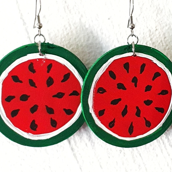8 for $15 * Watermelon & Floral Hand Painted Wood Earings - Picture 2 of 5